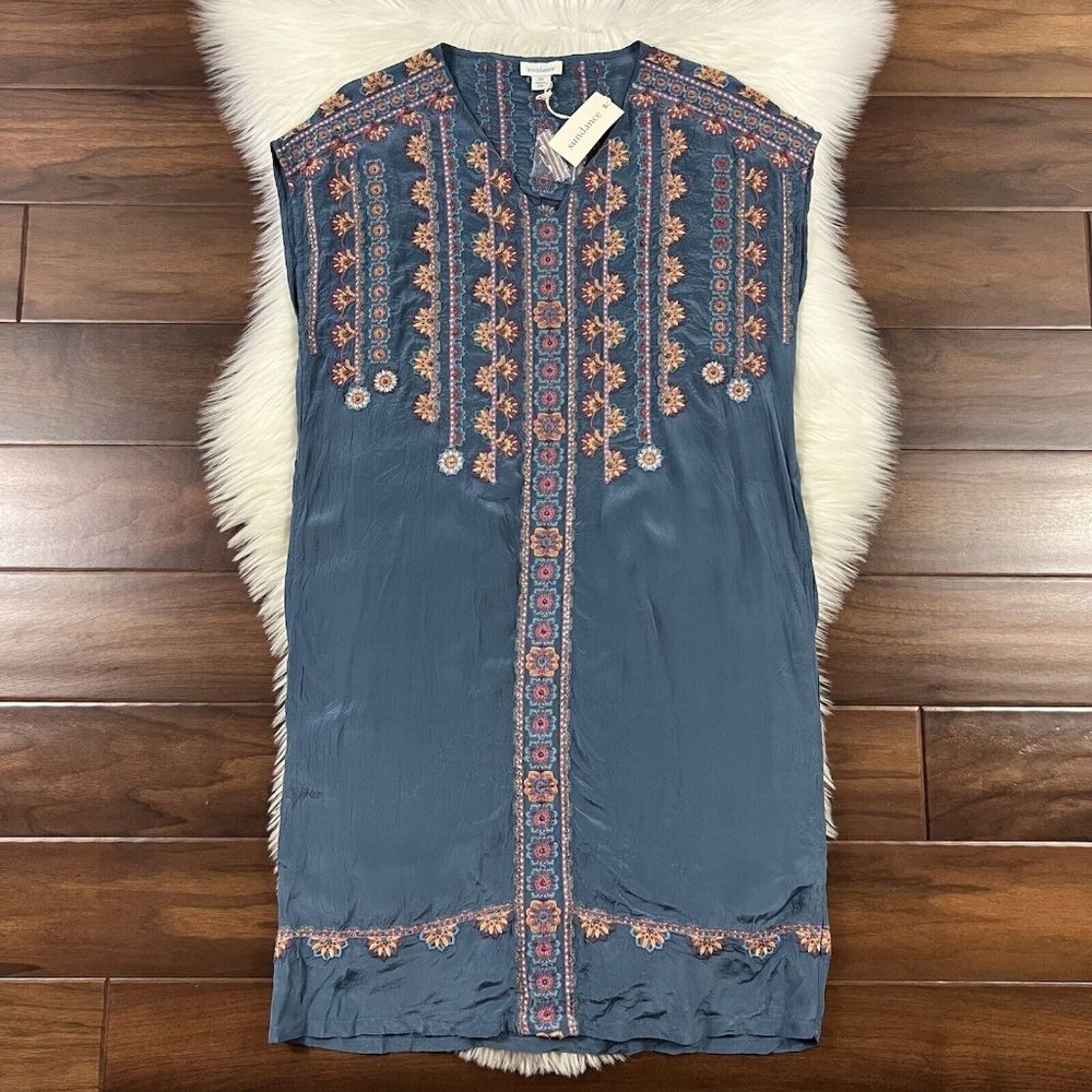 Sundance Women's Size XS Blue Garden Melody Bead Embroidery Shift Dress